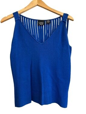 Vintage Christina Rotelli Blue Multi Strap Ribbed Knit Clubwear Top